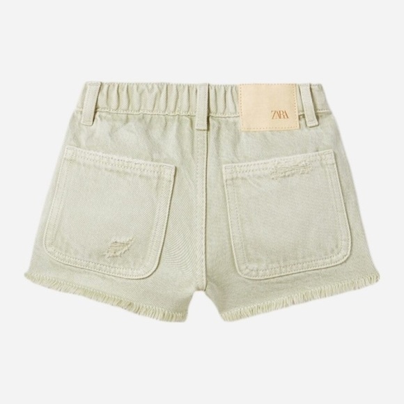Zara Girls 7 Pale Green Wash Distressed Snap Denim High Rise Shorts 1879/603 - Picture 10 of 11